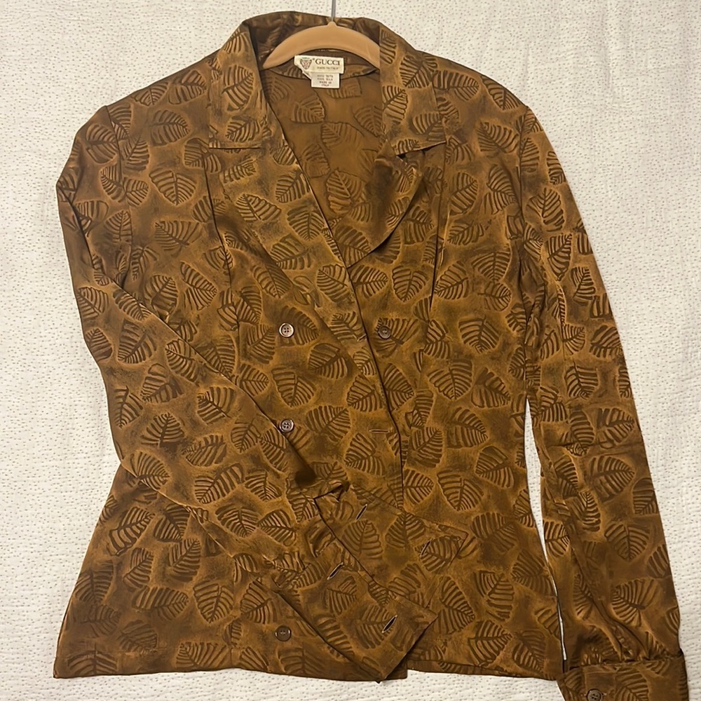 GUCCI 100% Silk Brown Blouse Size L/Euro 42